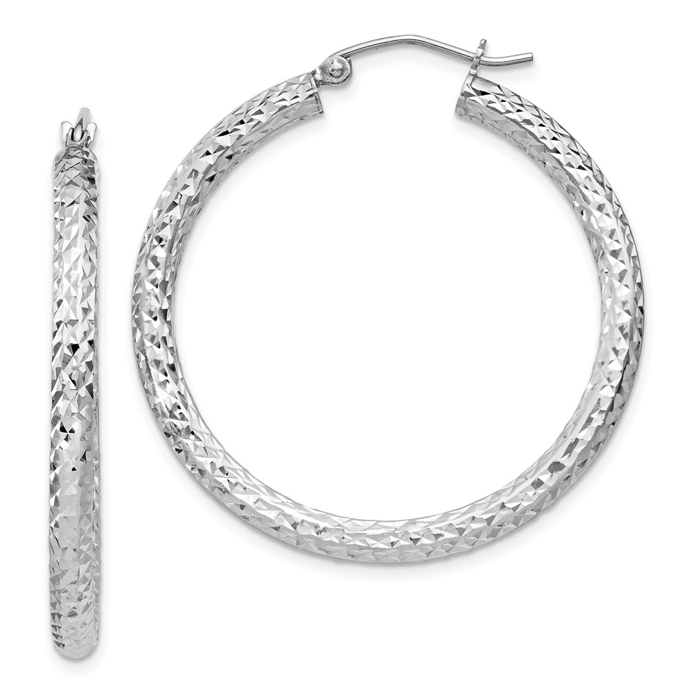 Sterling Silver Rhodium-plated D/C 3x35mm Hoop Earrings (QE8089)
