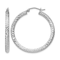 Sterling Silver Rhodium-plated D C 3x35mm Hoop Earrings view 1