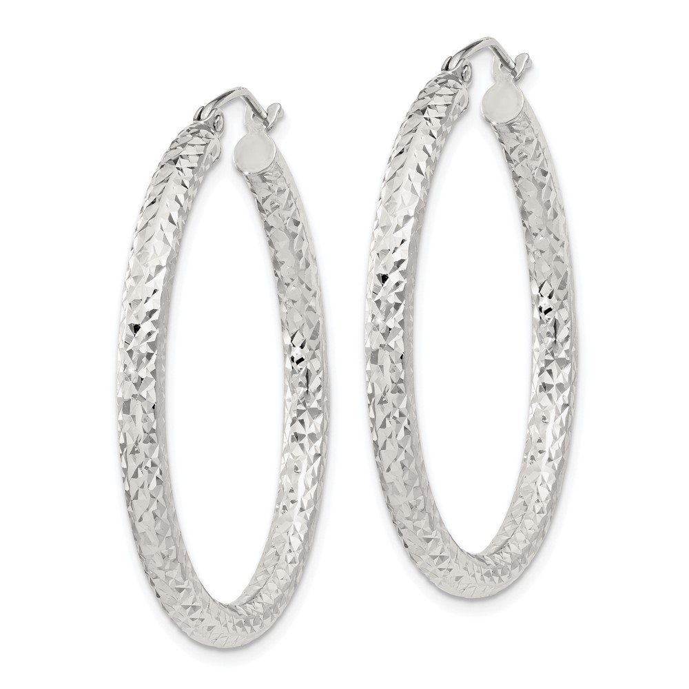 Sterling Silver D/C 3x35mm Hoop Earrings (QE8089SP)
