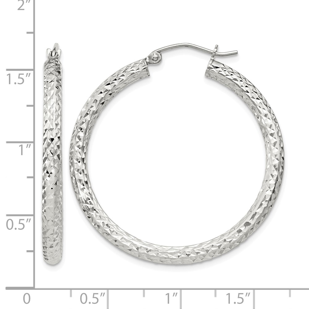 Sterling Silver D/C 3x35mm Hoop Earrings (QE8089SP)