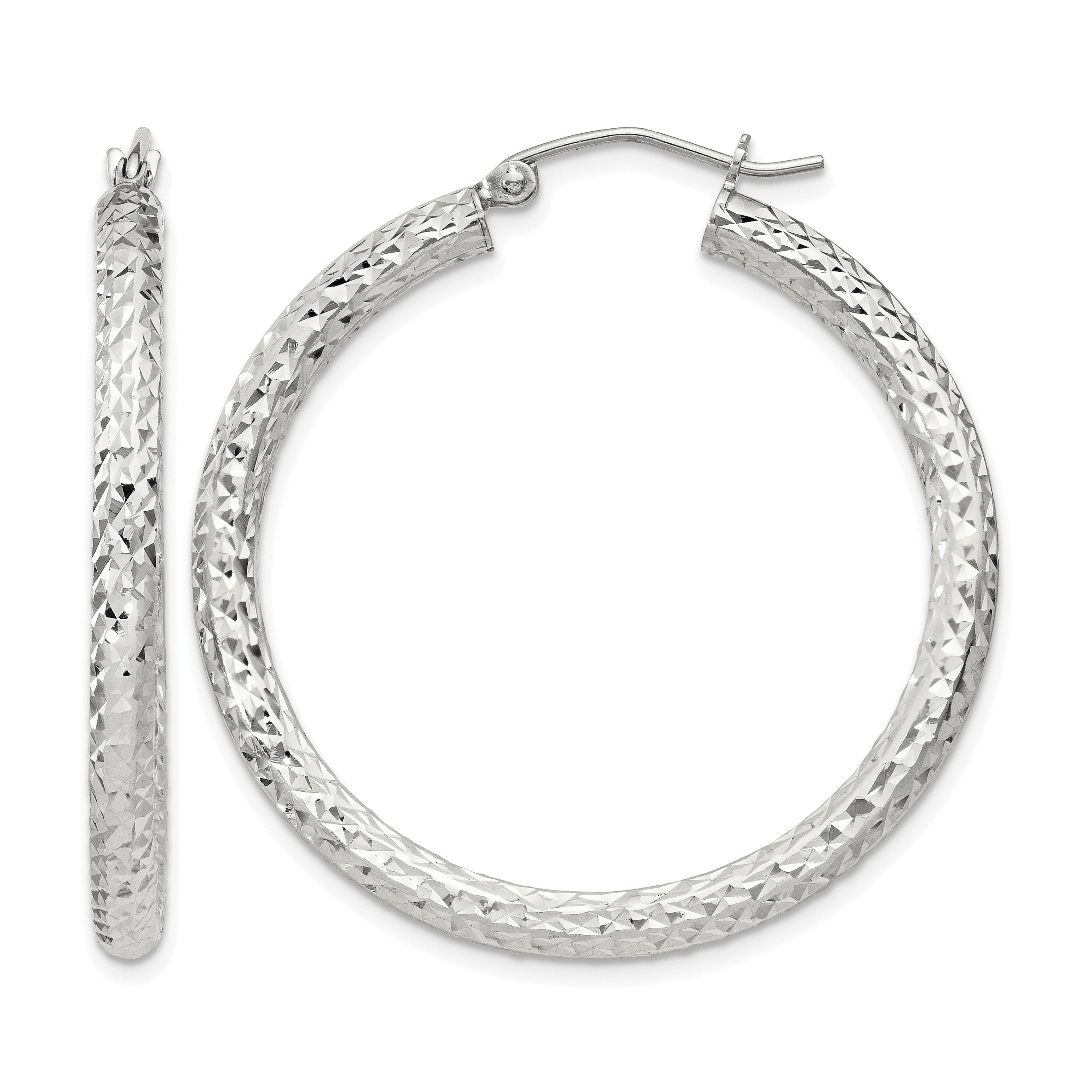 Sterling Silver D/C 3x35mm Hoop Earrings (QE8089SP)