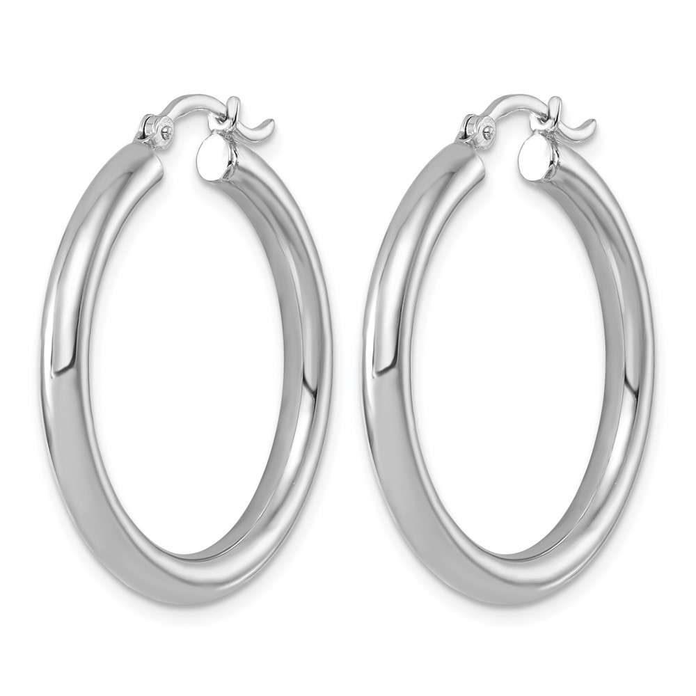 Sterling Silver Rhodium-plated 3mm Round Hoop Earrings (QE809)
