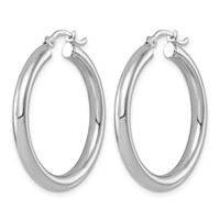 Sterling Silver Rhodium-plated 3mm Round Hoop Earrings view 2