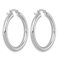 Sterling Silver Rhodium-plated 3mm Round Hoop Earrings view 4