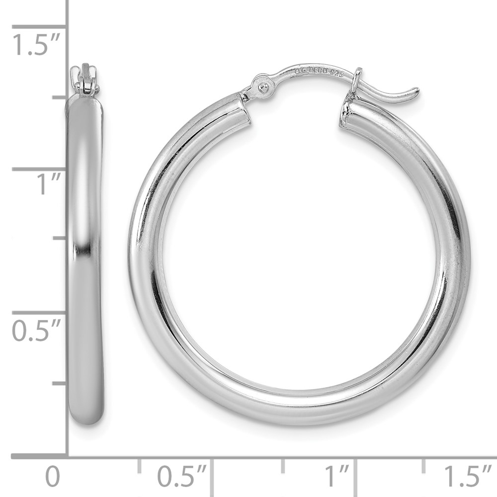 Sterling Silver Rhodium-plated 3mm Round Hoop Earrings (QE809)