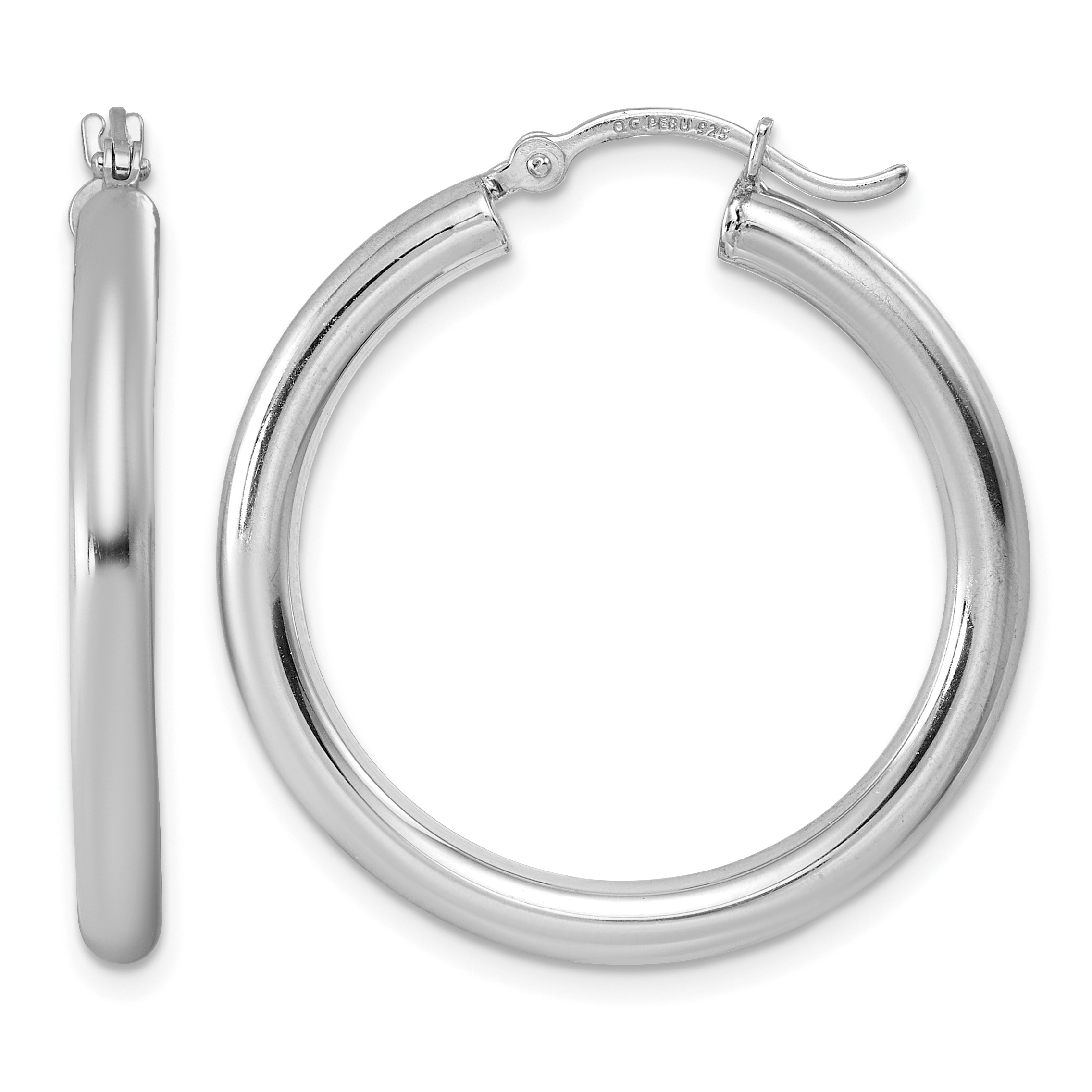 Sterling Silver Rhodium-plated 3mm Round Hoop Earrings (QE809)
