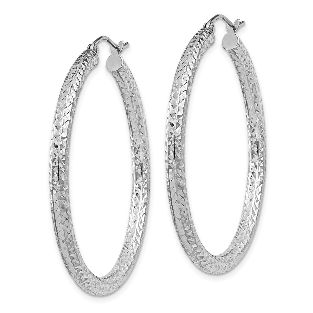 Sterling Silver Rhodium-plated D/C 3x40mm Hoop Earrings (QE8090)