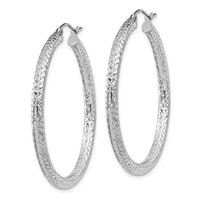 Sterling Silver Rhodium-plated D C 3x 40mm Hoop Earrings view 2