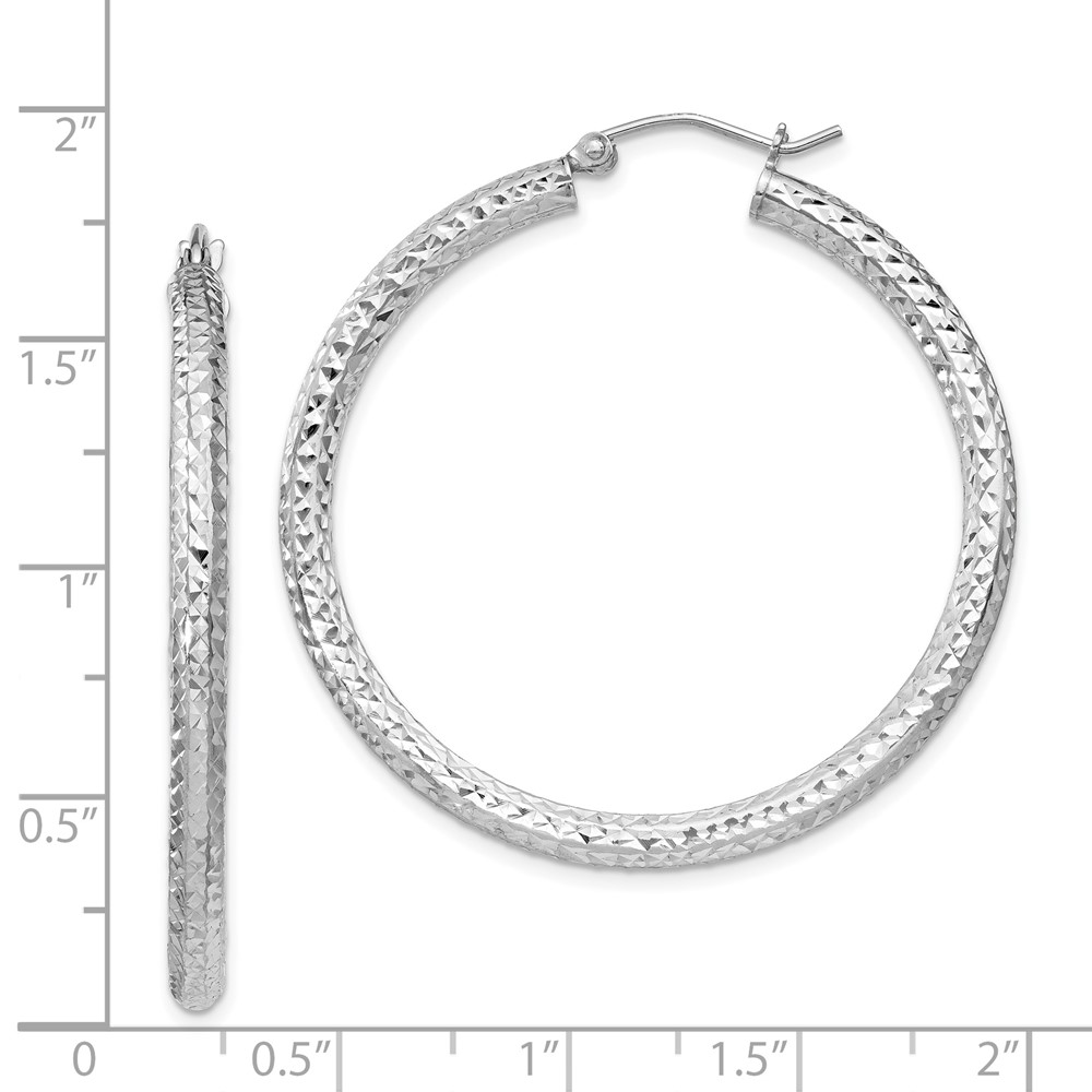 Sterling Silver Rhodium-plated D/C 3x40mm Hoop Earrings (QE8090)