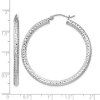 Sterling Silver Rhodium-plated D C 3x 40mm Hoop Earrings view 4