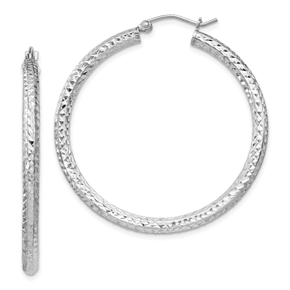 Sterling Silver Rhodium-plated D/C 3x40mm Hoop Earrings (QE8090)