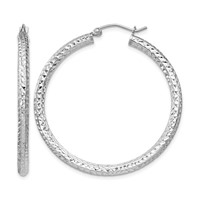 Sterling Silver Rhodium-plated D C 3x 40mm Hoop Earrings view 1