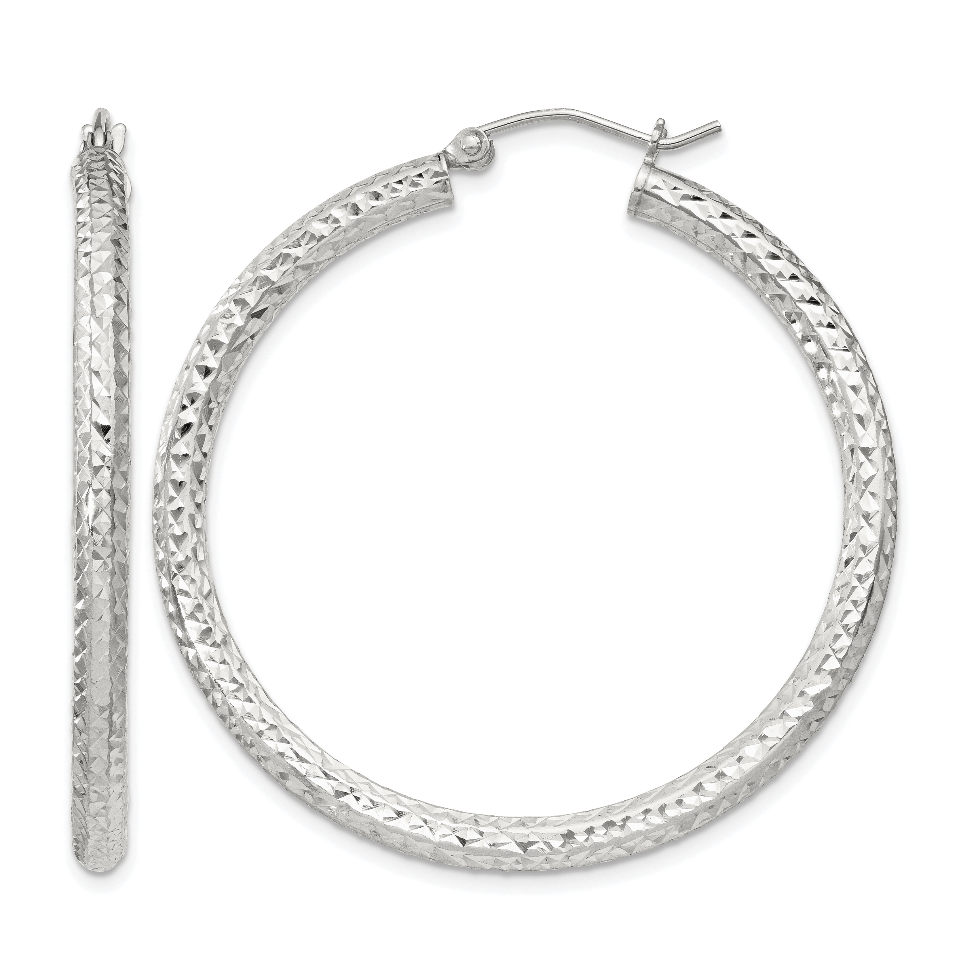 Sterling Silver D/C 3x40mm Hoop Earrings (QE8090SP)