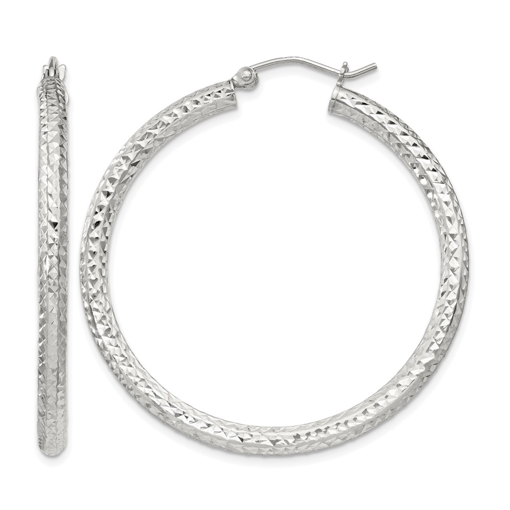 Sterling Silver D/C 3x40mm Hoop Earrings (QE8090SP)