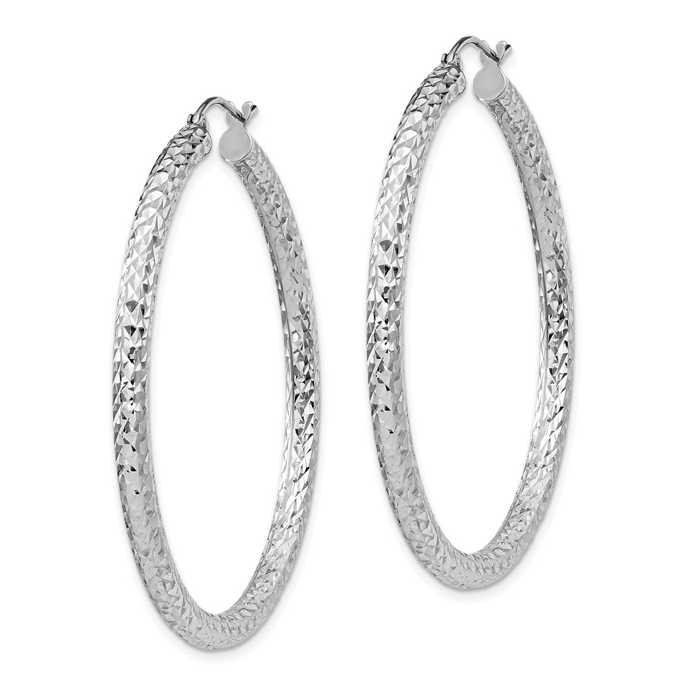 Sterling Silver Rhodium-plated D/C 3x45mm Hoop Earrings (QE8091)