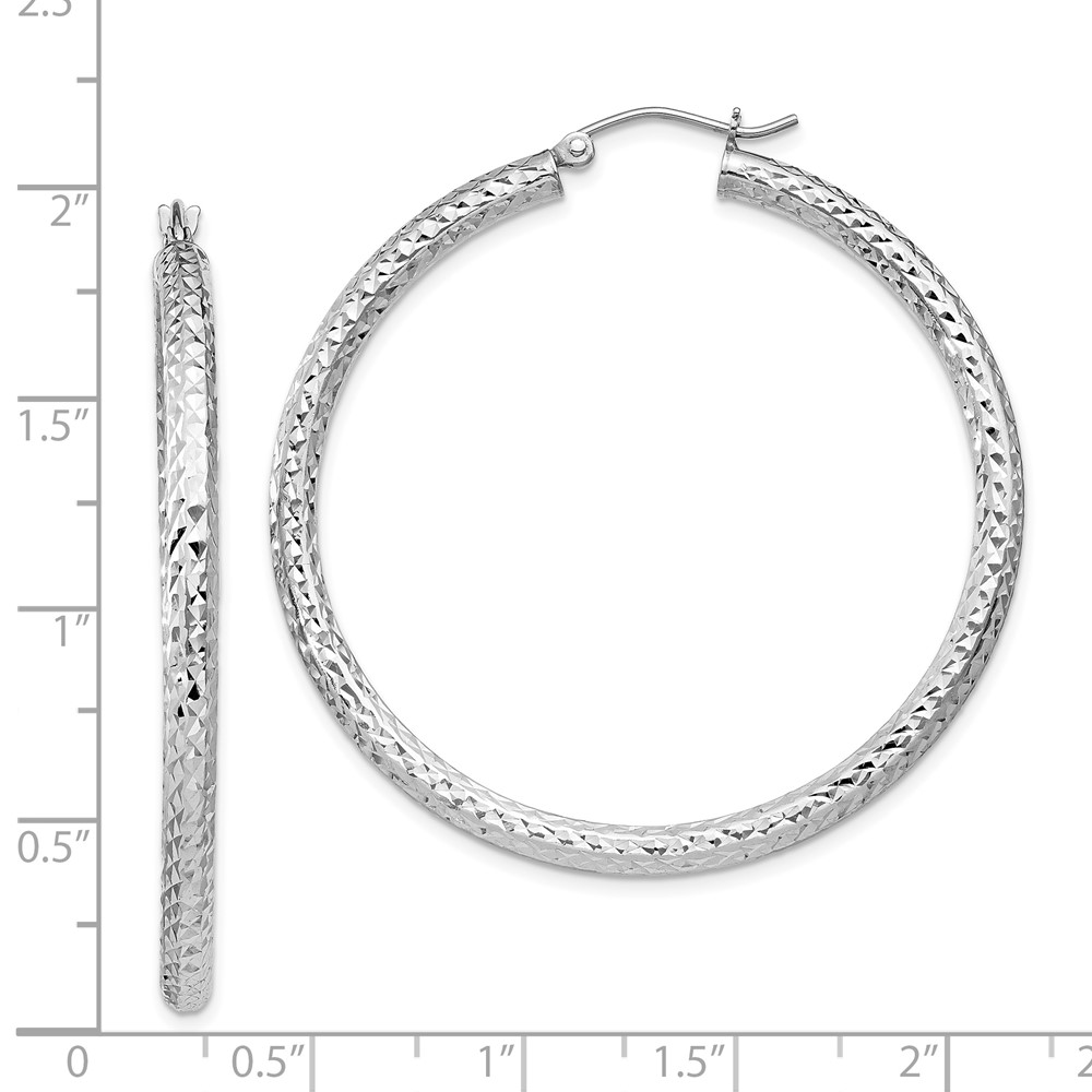 Sterling Silver Rhodium-plated D/C 3x45mm Hoop Earrings (QE8091)
