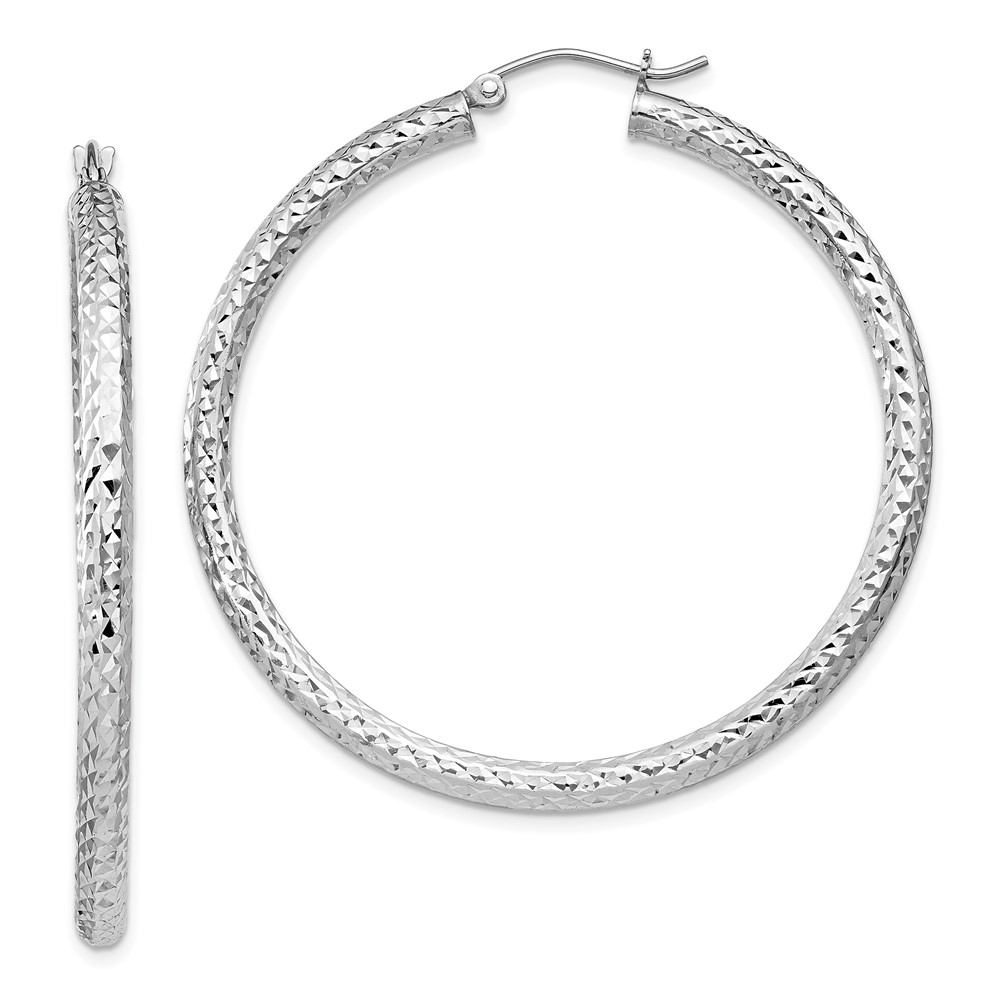 Sterling Silver Rhodium-plated D/C 3x45mm Hoop Earrings (QE8091)