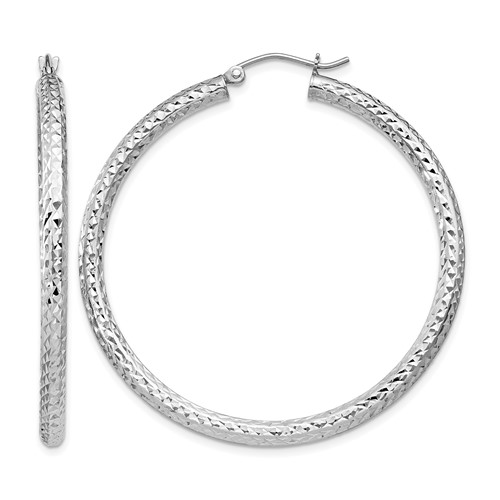 Sterling Silver Rhodium-plated D C 3x 45mm Hoop Earrings