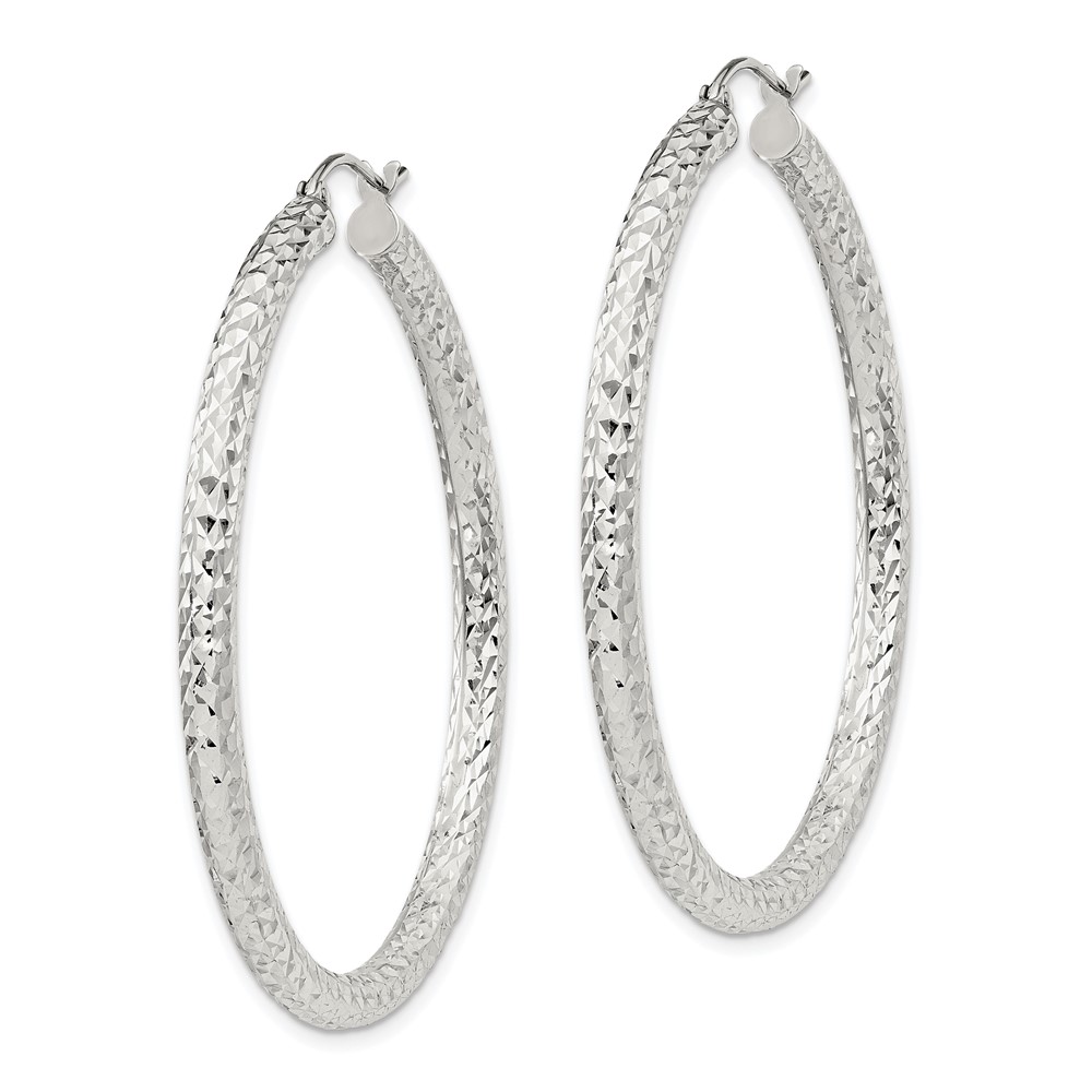 Sterling Silver D/C 3x45mm Hoop Earrings (QE8091SP)