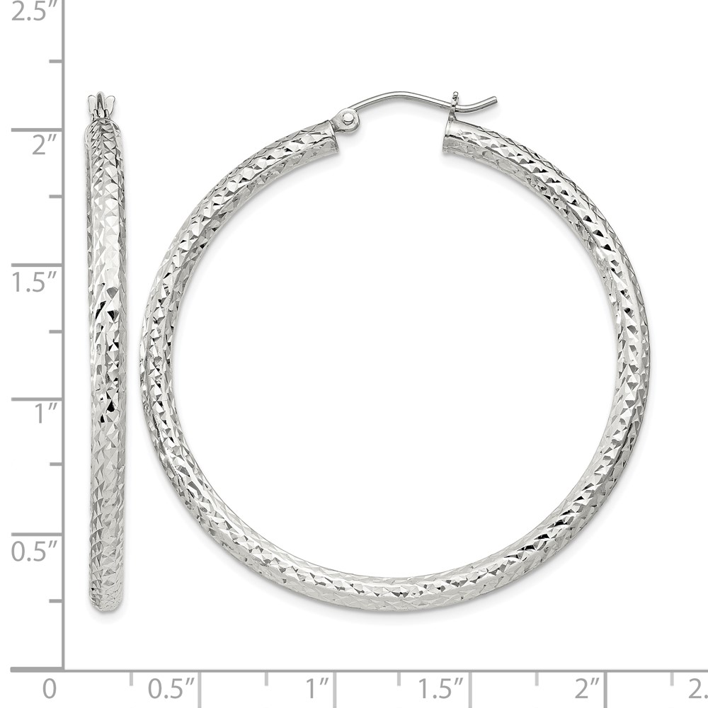 Sterling Silver D/C 3x45mm Hoop Earrings (QE8091SP)