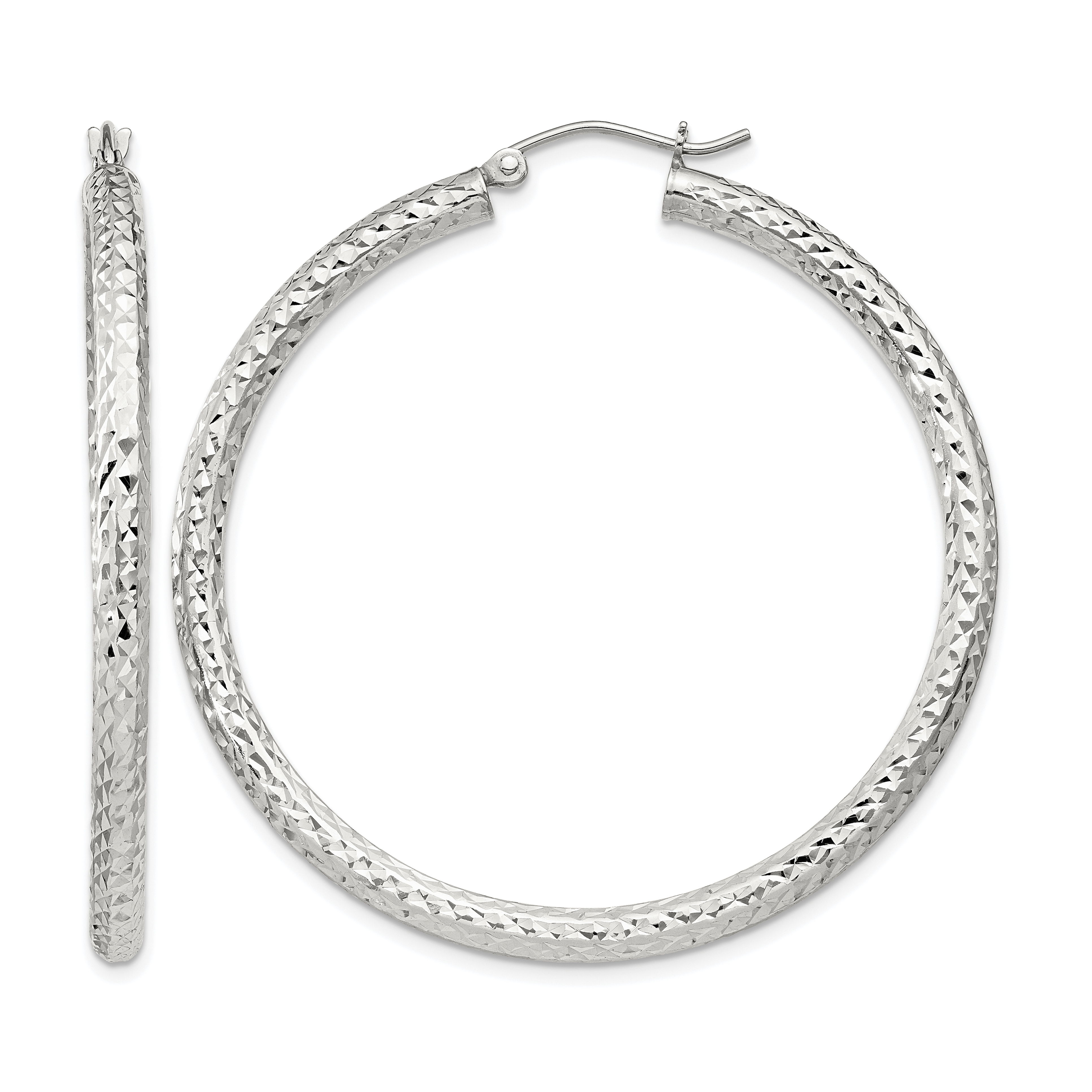 Sterling Silver D/C 3x45mm Hoop Earrings (QE8091SP)