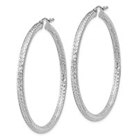Sterling Silver Rhodium-plated D C 3x50mm Hoop Earrings view 2