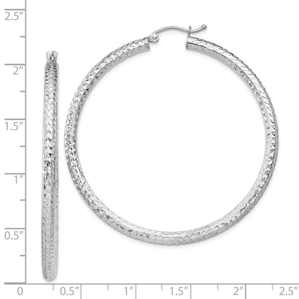 Sterling Silver Rhodium-plated D/C 3x50mm Hoop Earrings (QE8092)