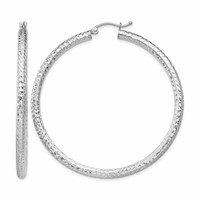 Sterling Silver Rhodium-plated D C 3x50mm Hoop Earrings view 1
