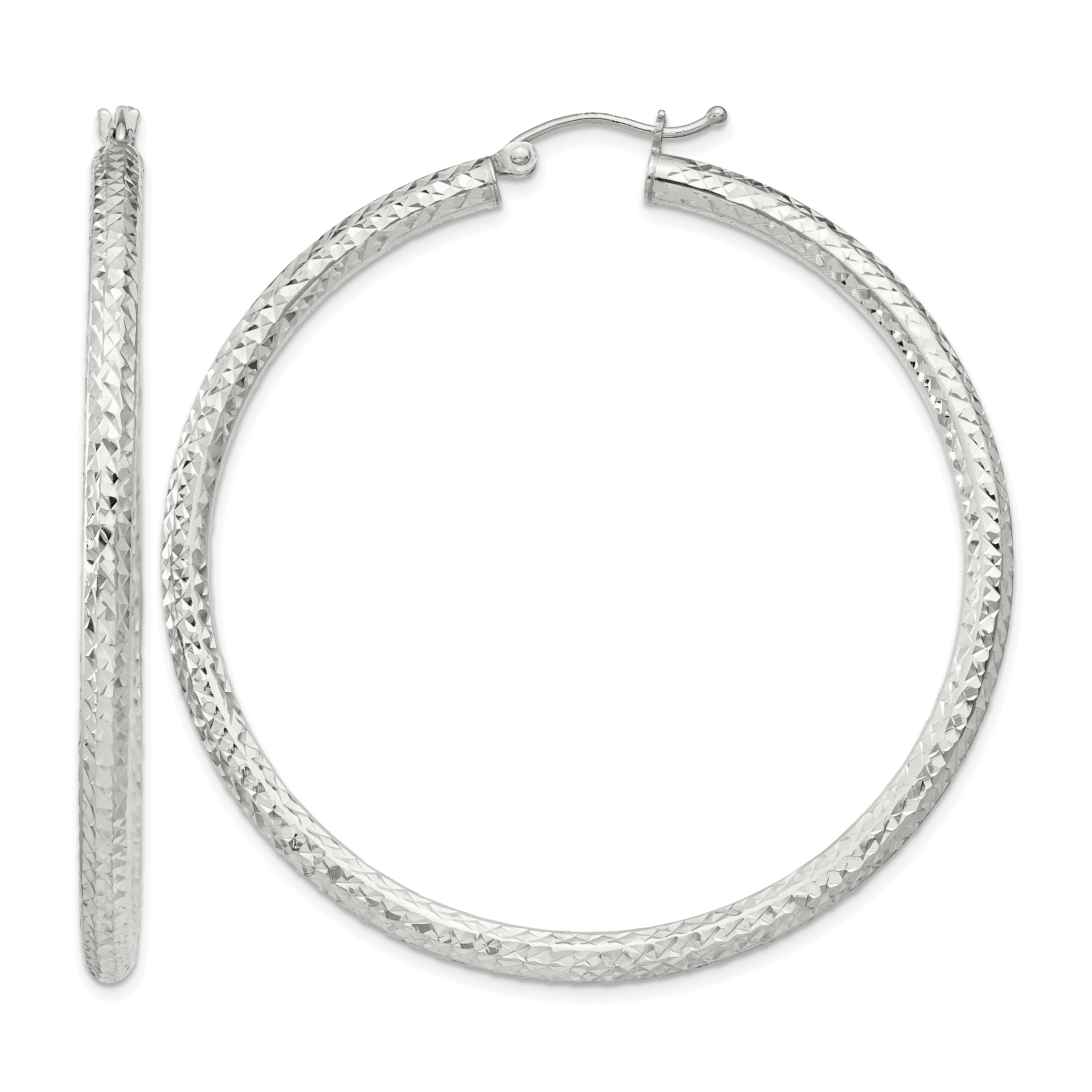 Sterling Silver D/C 3x50mm Hoop Earrings (QE8092SP)