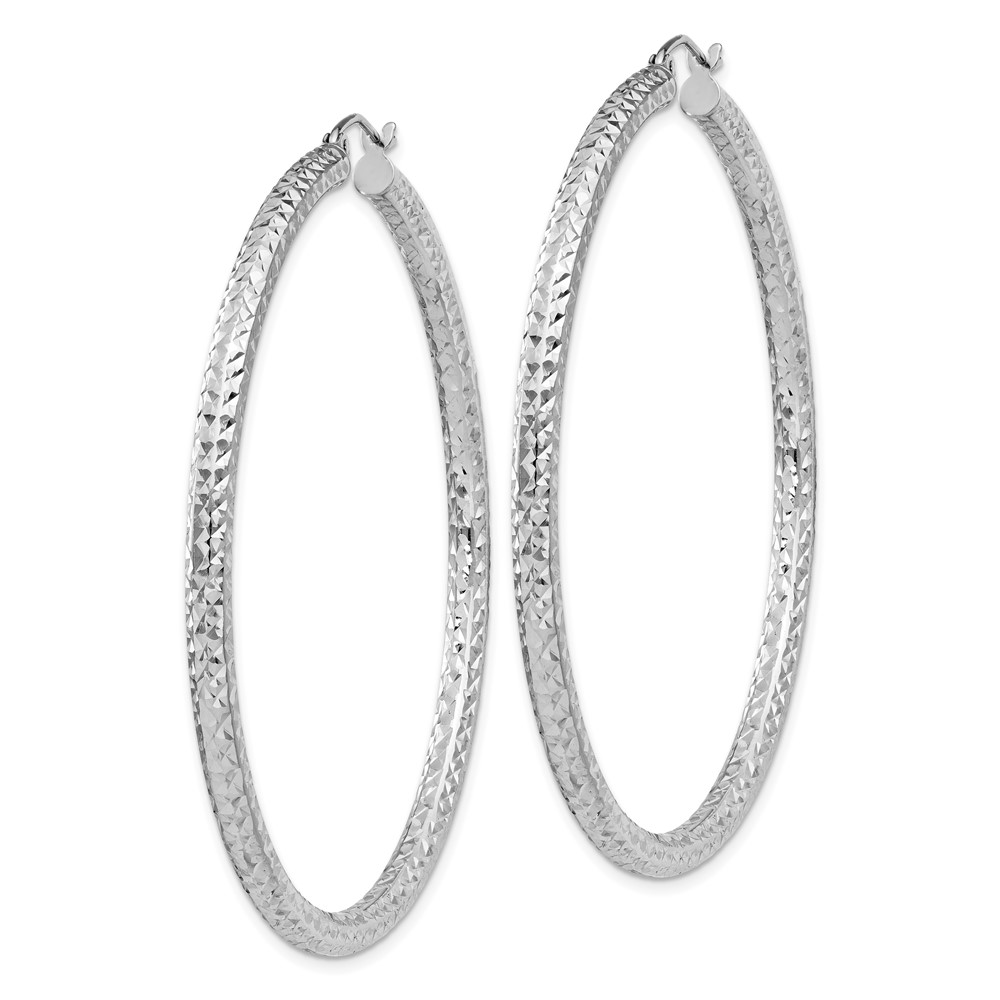 Sterling Silver Rhodium-plated D/C 3x55mm Hoop Earrings (QE8093)
