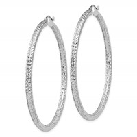 Sterling Silver Rhodium-plated D C 3x 55mm Hoop Earrings view 2