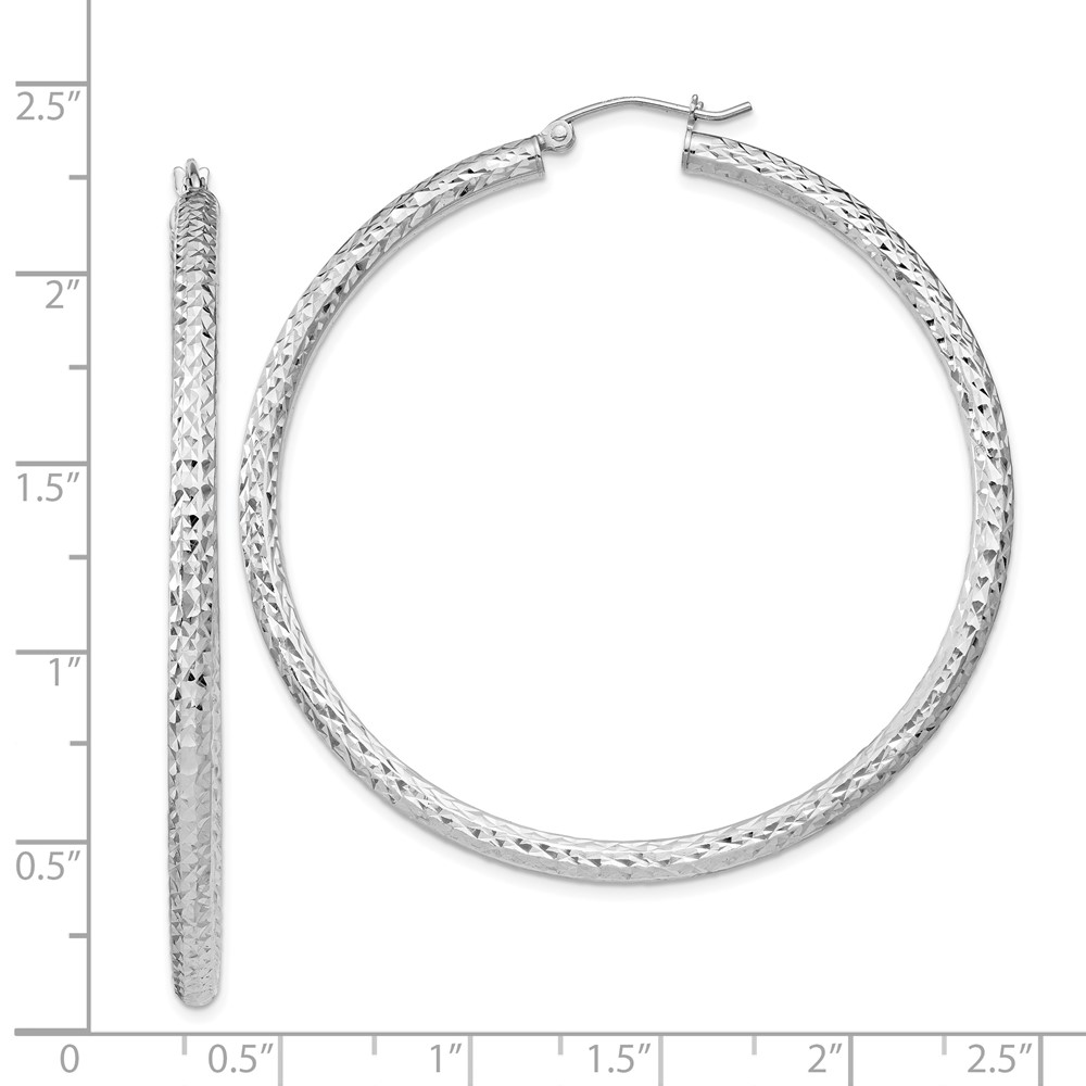 Sterling Silver Rhodium-plated D/C 3x55mm Hoop Earrings (QE8093)