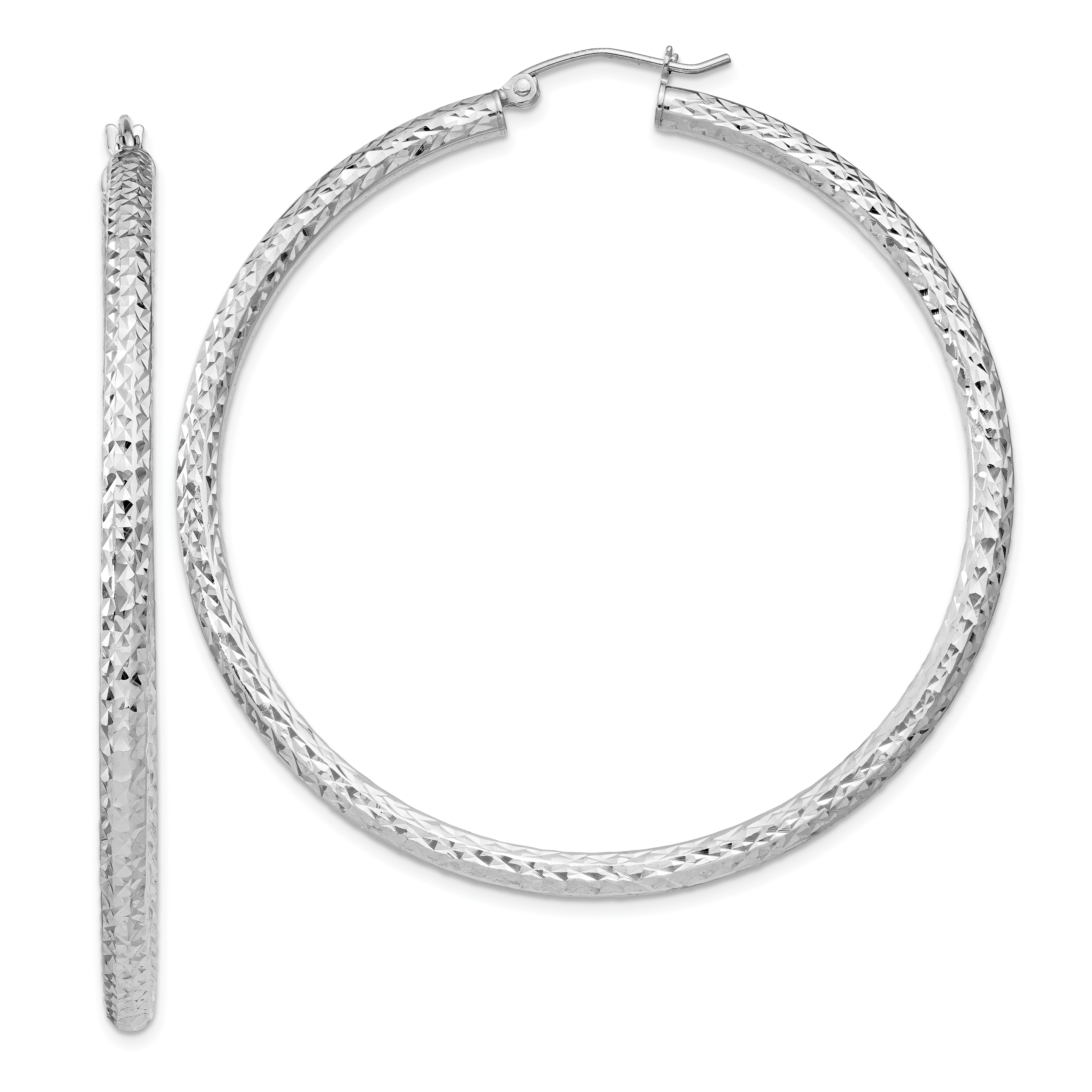 Sterling Silver Rhodium-plated D/C 3x55mm Hoop Earrings (QE8093)