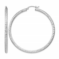 Sterling Silver Rhodium-plated D C 3x 55mm Hoop Earrings view 1