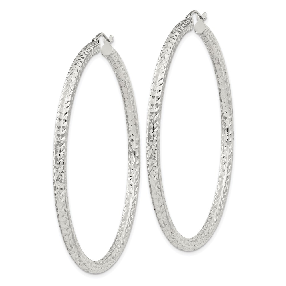 Sterling Silver D/C 3x55mm Hoop Earrings (QE8093SP)