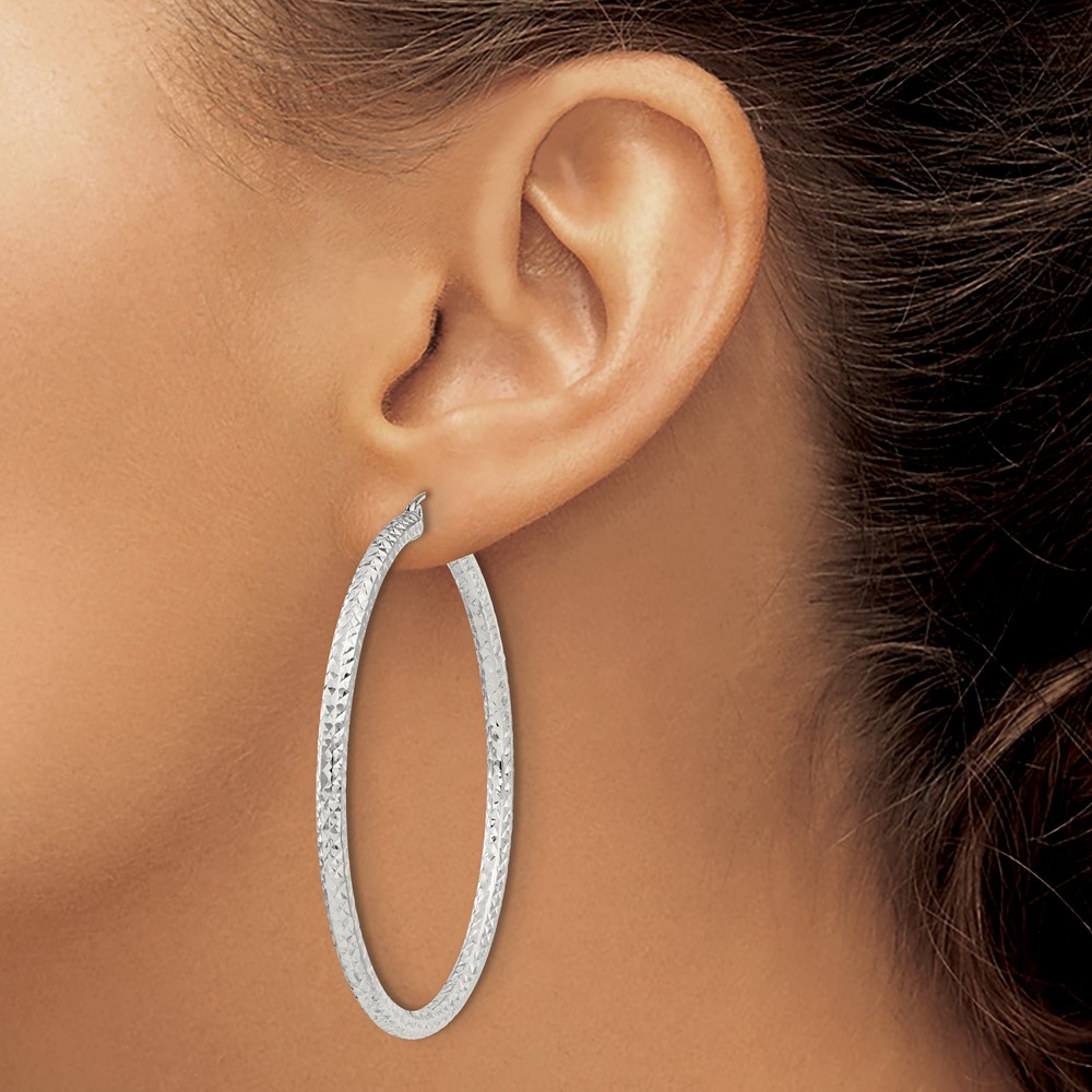 Sterling Silver D/C 3x55mm Hoop Earrings (QE8093SP)