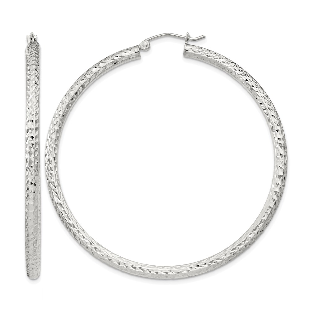 Sterling Silver D/C 3x55mm Hoop Earrings (QE8093SP)