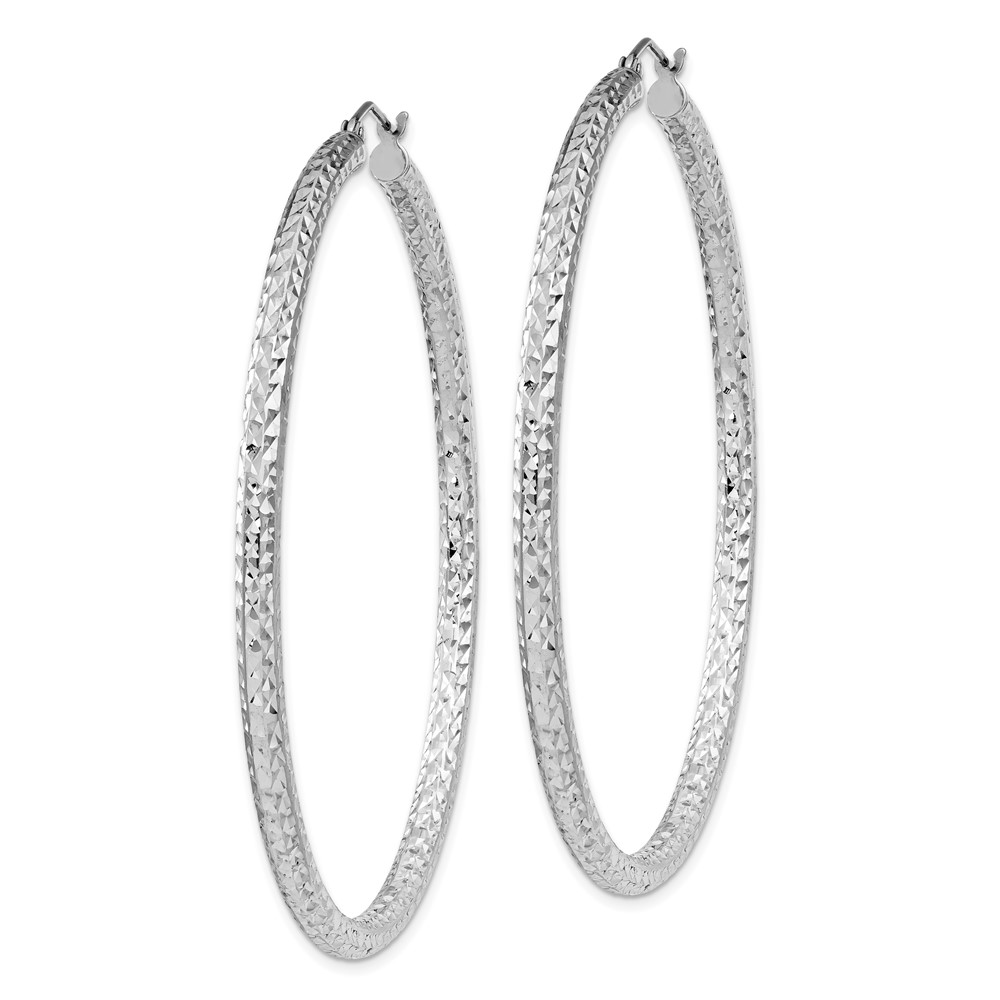 Sterling Silver Rhodium-plated D/C 3x60mm Hoop Earrings (QE8094)