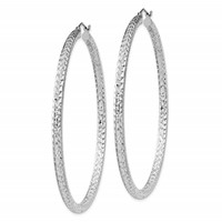 Sterling Silver Rhodium-plated D C 3x 60mm Hoop Earrings view 2