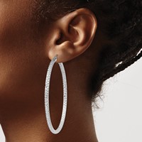Sterling Silver Rhodium-plated D C 3x 60mm Hoop Earrings view 3