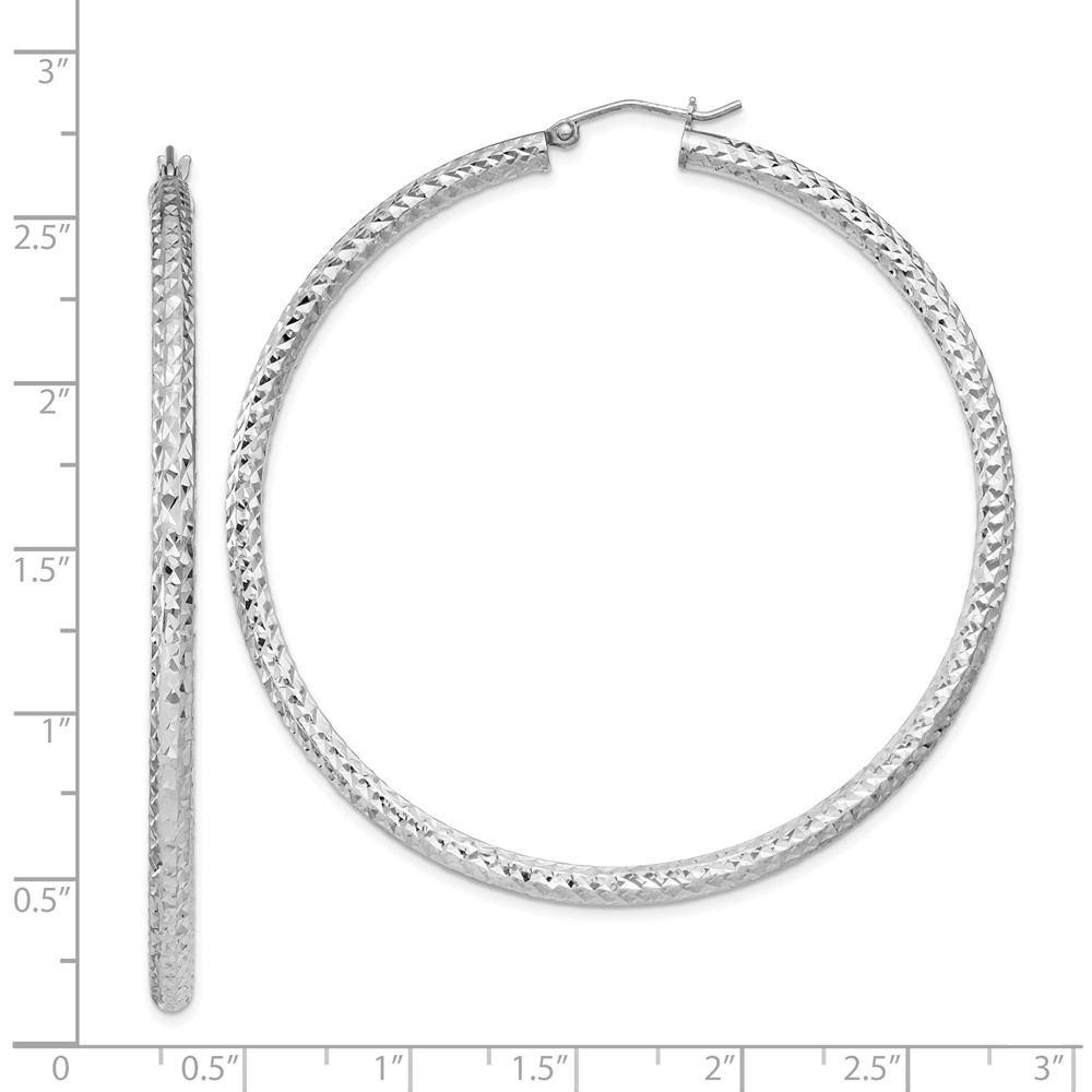 Sterling Silver Rhodium-plated D/C 3x60mm Hoop Earrings (QE8094)