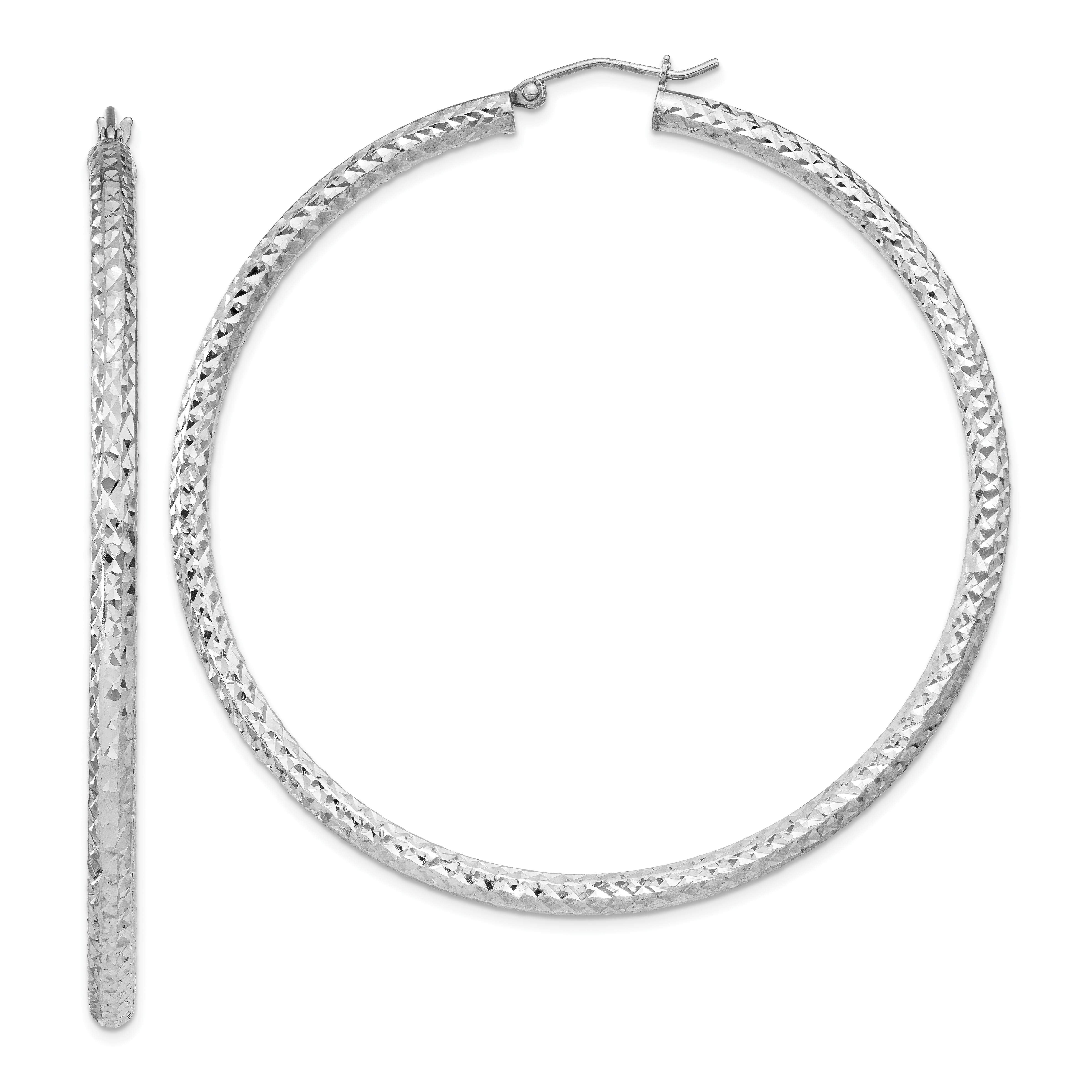 Sterling Silver Rhodium-plated D/C 3x60mm Hoop Earrings (QE8094)