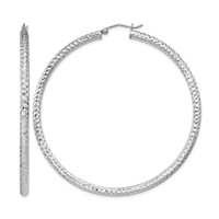 Sterling Silver Rhodium-plated D C 3x 60mm Hoop Earrings view 1