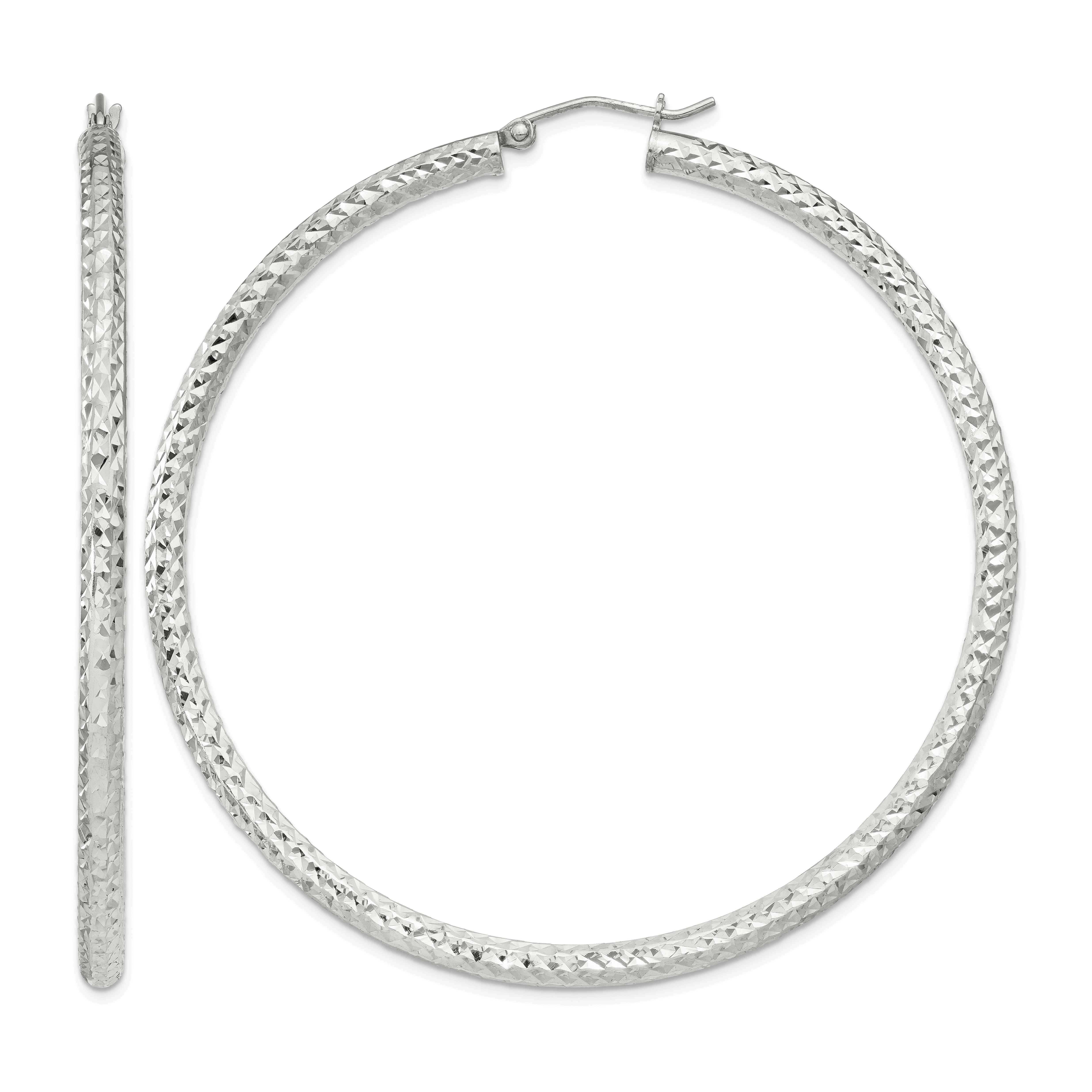 Sterling Silver D/C 3x60mm Hoop Earrings (QE8094SP)