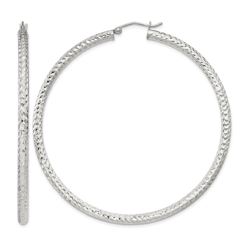 Sterling Silver D/C 3x60mm Hoop Earrings (QE8094SP)
