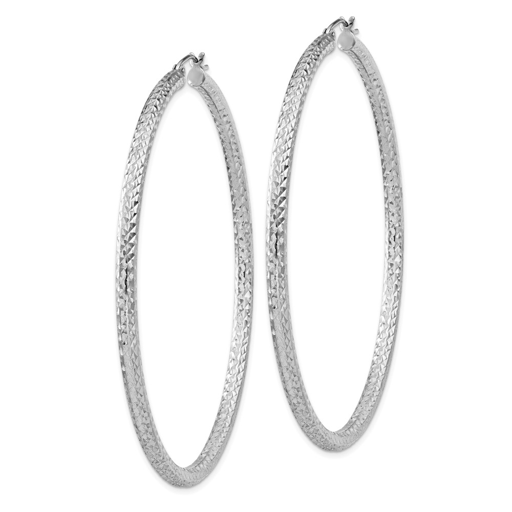 Sterling Silver Rhodium-plated D/C 3x65mm Hoop Earrings (QE8095)