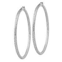 Sterling Silver Rhodium-plated D C 3x 65mm Hoop Earrings view 2