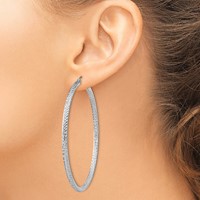 Sterling Silver Rhodium-plated D C 3x 65mm Hoop Earrings view 3