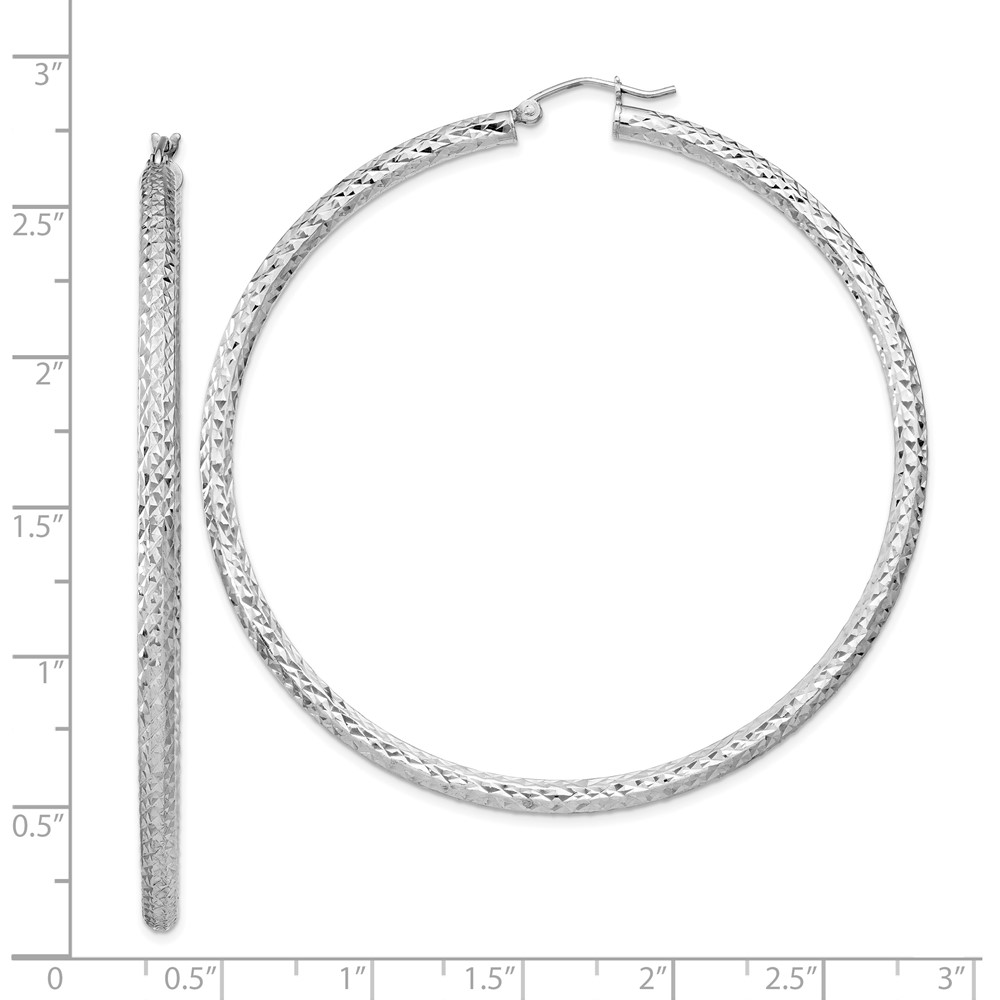 Sterling Silver Rhodium-plated D/C 3x65mm Hoop Earrings (QE8095)