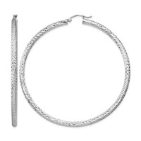 Sterling Silver Rhodium-plated D C 3x 65mm Hoop Earrings view 1